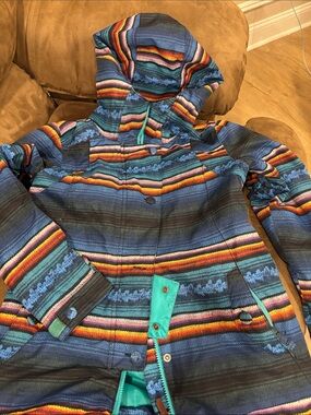 DC Striped Blue Multi-Color Hooded Ski Jacket